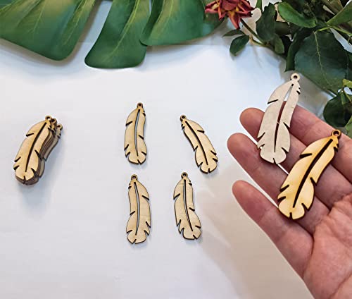 30pcs of Feather Shape DIY Unfinished Wood Jewelry,Laser Cut Natural Wood Earrings Blanks ,Wood Feather Shapes (2'') Yuxuanish