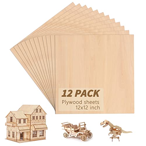 12 Pack Basswood Sheets for Crafts, SIJDIEE 12 x 12 x 1/8 Inch Balsa Wood Sheets, 3mm Thick Plywood Sheets with Smooth Surfaces for Laser Cutting, - WoodArtSupply