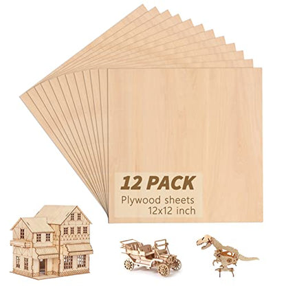 12 Pack Basswood Sheets for Crafts, SIJDIEE 12 x 12 x 1/8 Inch Balsa Wood Sheets, 3mm Thick Plywood Sheets with Smooth Surfaces for Laser Cutting, - WoodArtSupply