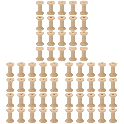 VILLCASE 60 Pcs Empty Thread Spools Wooden Thread Spools Glass Holder Yarn Kit Weaving Kit Thread Stand Thread Spools Empty Wood Spools Wire VILLCASE