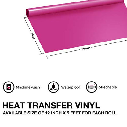 JANDJPACKAGING HTV Heat Transfer Vinyl Bundle - 12" x 5ft HTV Vinyl Rolls for Cricut, Silhouette & Cameo 12Pack Assorted Colors Iron on Vinyl Bundle
