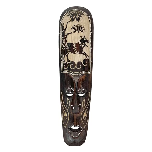 Artisan-Carved Set of 5 Hand-Crafted Wooden African Animal Wall Masks: Unique Tribal Art Sculptures - Each 20 Inches High - Perfect for Cultural