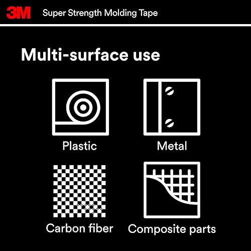 3M Super-Strength Molding Tape, 1/2 in x 15 ft, High Strength Double-Sided Adhesive, Permanently Attaches Side Moldings, Trim and Emblems to Interior 3M