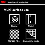 3M Super-Strength Molding Tape, 1/2 in x 15 ft, High Strength Double-Sided Adhesive, Permanently Attaches Side Moldings, Trim and Emblems to Interior 3M