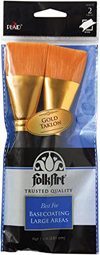 Plaid 50557E Flat Brush, (2-Piece), Gold Taklon - WoodArtSupply