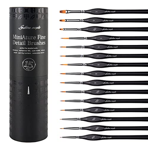 Miniature Paint Brushes, 15PC Model Brushes Micro Detail Paint Brush Set, Fine Detailing for Acrylics, Oils, Watercolors & Paint by Number, Citadel, golden maple
