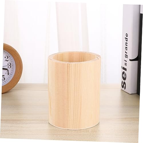 KALLORY 4 Pcs Wood Pencil Cup Makeup Brush Organizer Wood Pencil Stand Pencil Pot Holder Unfinished Wood Pen Holder Square Pen Cup Desk Pen Holder KALLORY