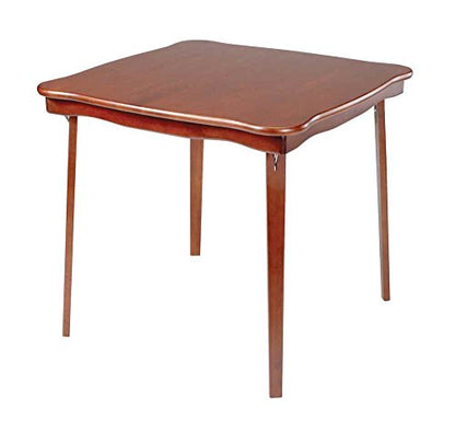 MECO STAKMORE Scalloped Edge Folding Card Table Cherry Finish, 32 in x 32 in x 29.5 in