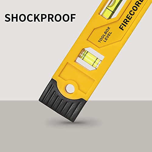 Firecore Magnetic Torpedo Level, 9-Inch Shockproof Toolbox Level with 3 Bubble Spirit Level 45 90 180 Degree Firecore