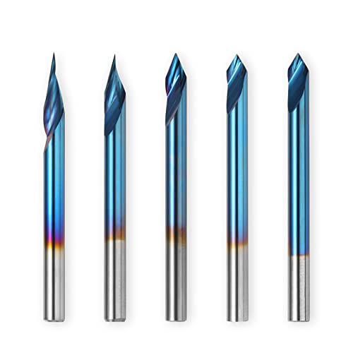 Genmitsu 5PCS V-Groove CNC Router Bits, Degree 20/30/45/60, 1/8'' Shank Nano Blue Coating End Mills, for Wood Carving Milling, VG05B Genmitsu