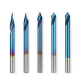 Genmitsu 5PCS V-Groove CNC Router Bits, Degree 20/30/45/60, 1/8'' Shank Nano Blue Coating End Mills, for Wood Carving Milling, VG05B Genmitsu