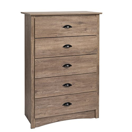 Prepac Salt Spring Rustic 5-Drawer Tall Dresser for Bedroom, Farmhouse Dresser Chest of Drawers 16" D x 31.5" W x 45.12" H, Drifted Gray, DDC-3345 Prepac