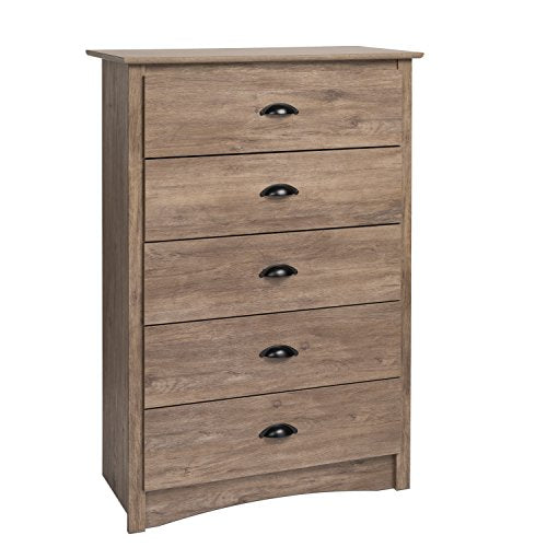 Prepac Salt Spring Rustic 5-Drawer Tall Dresser for Bedroom, Farmhouse Dresser Chest of Drawers 16" D x 31.5" W x 45.12" H, Drifted Gray, DDC-3345 - WoodArtSupply