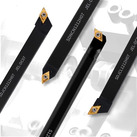 Gluwoer Indexable Lathe Turning Tool 1/2" Shank 14PCS Kit-4PCS Metal Lathe Tools Holder 10PCS DCMT21.51 Carbide Insert for Turning Boring Grooving Gluwoer