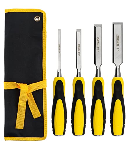 DOWELL Wood Chisel Tool Set 4pc Sturdy Chisel, 1/4 inch,1/2 inch,3/4 inch,1 inch with Carpenter Pencils HY080103 - WoodArtSupply