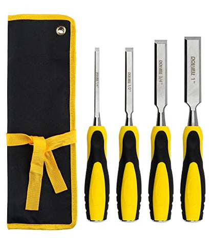 DOWELL Wood Chisel Tool Set 4pc Sturdy Chisel, 1/4 inch,1/2 inch,3/4 inch,1 inch with Carpenter Pencils HY080103 - WoodArtSupply