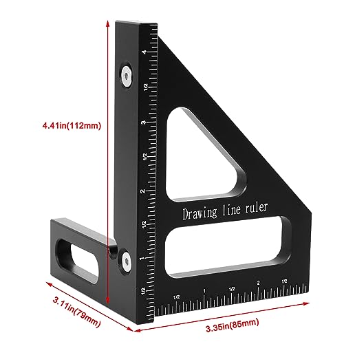 KETIPED Imperial 3D Multi-Angle Measuring Ruler,45/90 Degree Aluminum Alloy Woodworking Square Protractor, Miter Triangle Ruler High Precision Layout KETIPED