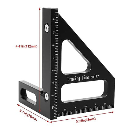 KETIPED Imperial 3D Multi-Angle Measuring Ruler,45/90 Degree Aluminum Alloy Woodworking Square Protractor, Miter Triangle Ruler High Precision Layout