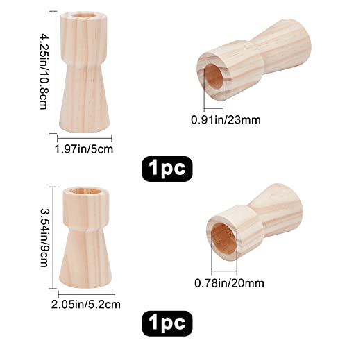 GORGECRAFT 2 Size Unfinished Wooden Candlesticks Wood Holders Rustic Pillar Cup Stands Candlesticks 4/5 Inch Hole Classics for Home Wedding - WoodArtSupply