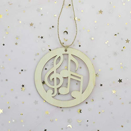 JANOU 20pcs Music Notes Shaped Wood DIY Craft Cutouts Musical Notes Unfinished Wood Gift Tags Ornaments with Ropes for Wedding Christmas Party JANOU