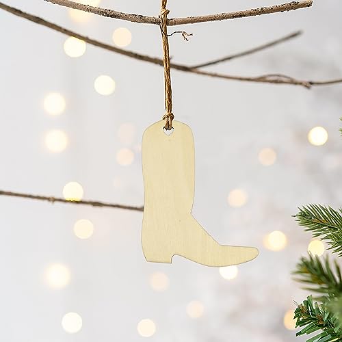 32 Pieces Wooden Cowboy Boots Tags Unfinished Wood Hanging Cowboy Boots Tags Natural Blank Wooden Cutouts Labels DIY Wooden Tags with Ropes Xonzmmk