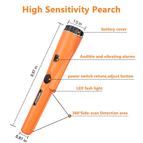 XPSGOLD Metal Detector Pinpointing,Waterproof Pinpointer 360 Degree Search Gold&Treasure Finder with Belt Holster &LED Indicator& Buzzer Vibration, - WoodArtSupply