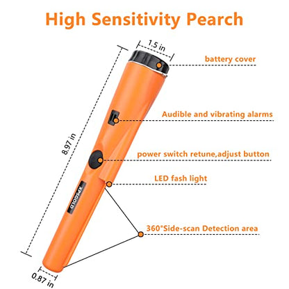 XPSGOLD Metal Detector Pinpointing,Waterproof Pinpointer 360 Degree Search Gold&Treasure Finder with Belt Holster &LED Indicator& Buzzer Vibration, - WoodArtSupply