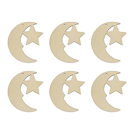 Creaides 20pcs Moon Star Wood DIY Crafts Cutouts Wooden Moon Star Shaped Hanging Ornaments with Hole Hemp Ropes Gift Tags for Baby Shower Wedding Creaides