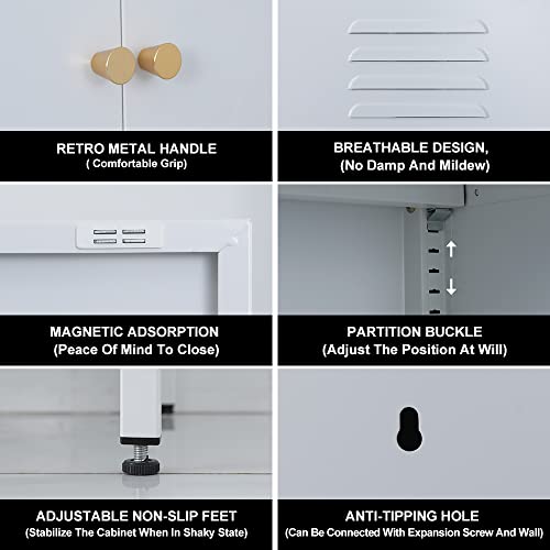 WISUNO Metal Accent Storage Cabinet for Bed Room,Living Room,Home,Hotel,Office,Garage,2-Tier, Removable Shelf (2 Door Accent Cabinet, White) WISUNO