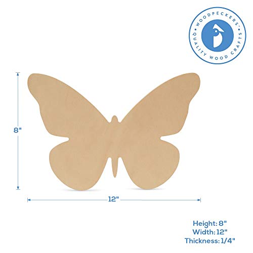 Large Butterfly Wood Cutouts, 12-inch x 8-inch Unfinished Wood Cutout for Painting and Spring Craft, Pack of 1 Spring Decoration for Home and - WoodArtSupply