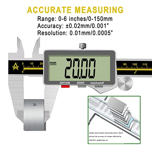 Digital Caliper,ACEMETER 0-6" Vernier Calipers Measuring Tool-Electronic Micrometer with Large LCD Screen,Metal Metric Measure Caliper for Engineer - WoodArtSupply