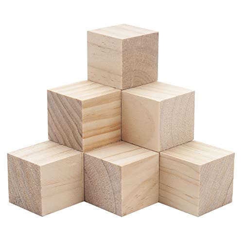 Blank Wood Blocks for Crafting, 2 inch 10PCS Unfinished Large Wooden Blocks for Crafts and Decor, Natural Solid Wooden Squares Wood Cubes for Baby