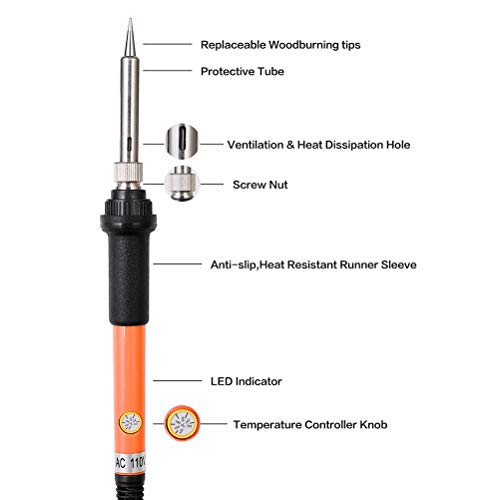 gerleek Wood Burning Kit Woodburning Tool with Soldering Iron 54 PCS Woodburner Temperature Adjustable with Soldering Iron Set Pyrography Wood - WoodArtSupply