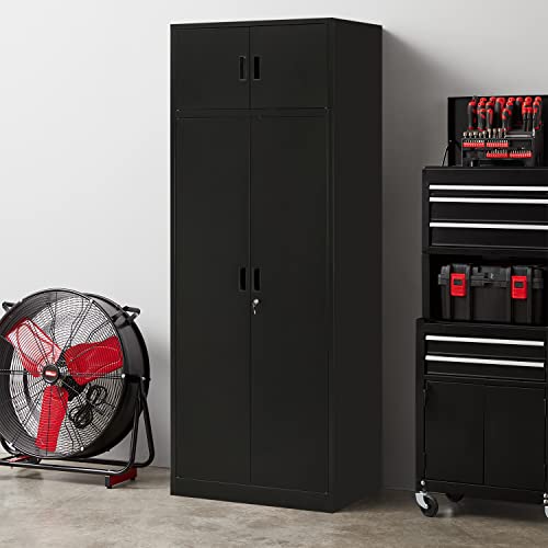BESFUR Metal Storage Cabinet - 87“H Garage Cabinet with Adjustable Shelves & Top Cabinet - Tall Black Cabinet for Office, Garage, Home - Black BESFUR