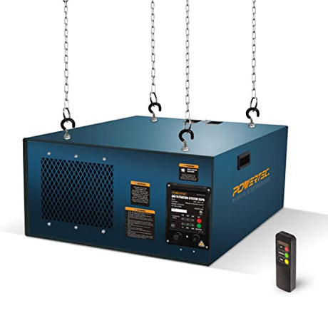 POWERTEC AF1045 Remote Controlled 3-Speed Air Filtration Systems (655/875/1060 CFM) Woodworking, Hanging Air Filter for Shop Dust Collectors, POWERTEC