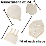 Pack of 24 Unfinished Wood Assorted Party Balloon and Cake Cutouts by Factory Direct Craft - Blank Wooden DIY Party Shapes for Scouts, Camps, Factory Direct Craft