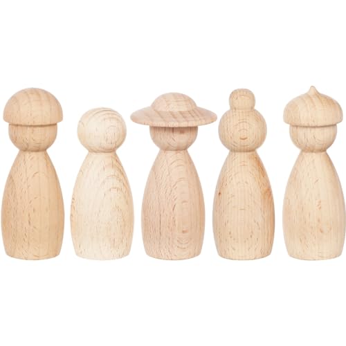 BESPORTBLE 5pcs Wood Peg Dolls Unfinished Wooden Family People Dolls DIY People Bodies Figures Puppet Ornaments for Painting Craft Art Projects Role