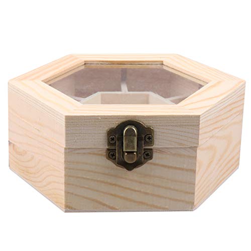 EXCEART Wood Jewelry Storage Box with Hinged Lid Window DIY Hexagon Jewelry Display Case Desktop Compartment Sundries Organizer Unfinished Holder Box