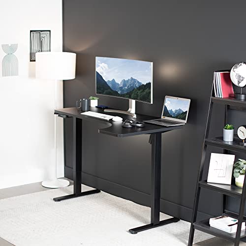 VIVO Electric Height Adjustable L Shaped 58 x 35 inch Corner Standing Desk, Black Reversible Table Top, Black Frame, Workstation with Memory Control