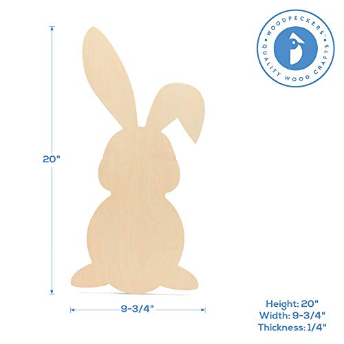 Wooden Easter Bunny Decor Cut Out, 20 x 9-3/4 Inch (1/4 Inch Thick), Pack of 1 Unfinished Wood Spring Bunny - Easter Craft, Paint and DIY by Woodpeckers