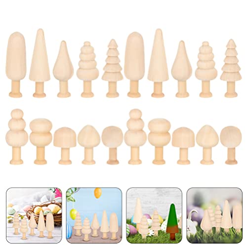 Toddmomy 20pcs Unfinished Wooden Tree Mushroom Natural Mini Peg Dolls Various Blank Plain Unpainted Puppet Wood People Bodies Figure for Arts Crafts