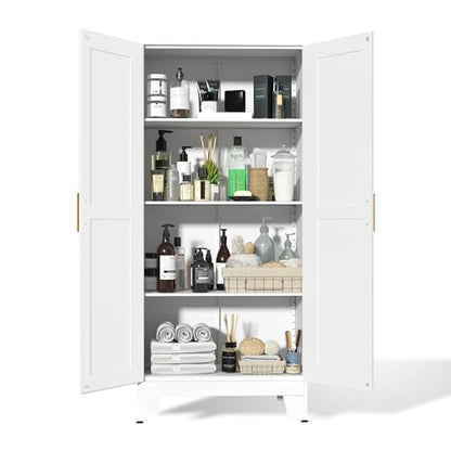 RISTERN White Metal Storage Cabinet, 61" Steel File Cabinet for Home Office, Kitchen Pantry Storage Cabinet with Doors and 3 Adjustable Shelves, Tool - WoodArtSupply