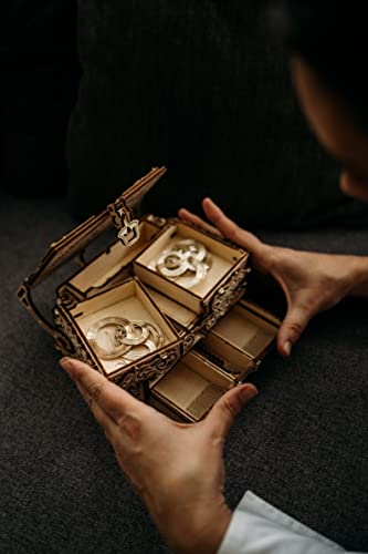 Wood Trick Treasure Box 3D Wooden Puzzle for Adults and Kids to Build - Cute & Neat Design - with Shimmering Crystals - Store Your Jewelry - DIY Gift Wood Trick