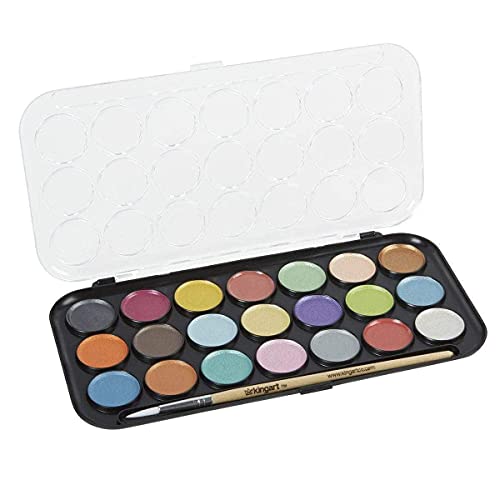 KINGART Watercolor Pan Set, Pearlescent Colors, 21 Unique Shades & Paint Brush - WoodArtSupply