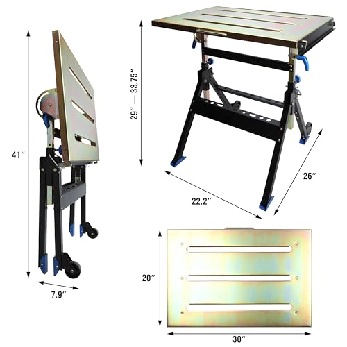 Olympia Tools Adjustable Welding Table with Wheels Portable Steel Stand Workbench 30 in. x 20 in. Olympia Tools