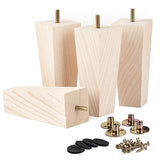 4 inch Unfinished Ash Wood Furniture Legs, LAVANE Set of 4 Mid-Century Modern Pyramid Wooden Replacement Feet with Pre-Drilled 5/16 Inch Bolt & La Vane