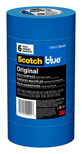 Scotch Painter's Tape 1.41 inches Original Multi-Surface Painter's Tape, x 60 yards (360 yards total), 2090, 6 Rolls, Blue, 6 Foot ScotchBlue
