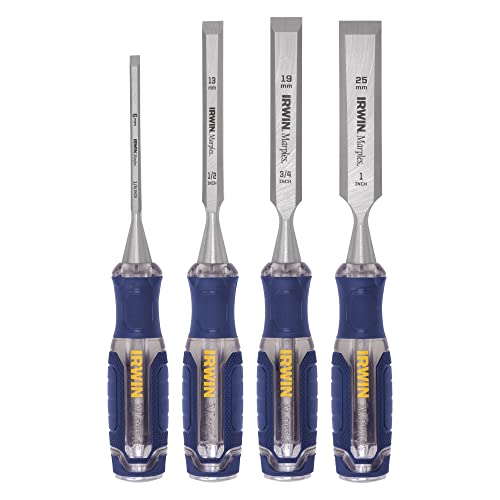 IRWIN Chisel Set, Woodworking, 4-Pack, Extra-Long Strike Cap, Strong & Durable Steel Core (IRHT82507) - WoodArtSupply