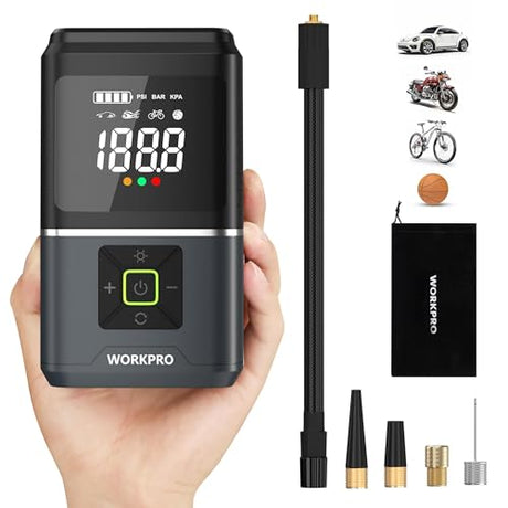 WORKPRO Tire Inflator Portable Air Compressor-7.2V Portable Air Pump for Car Tires with 5000mAh Battery-150PSI Portable Air Compressor for Cars WORKPRO