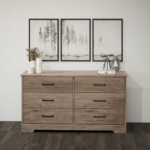 Prepac Six Drawer Dresser, 18.25in x 53.25in x 28.5in, Rustic Brown - WoodArtSupply